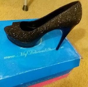 Black glitter pumps  size 8.5 Brand New